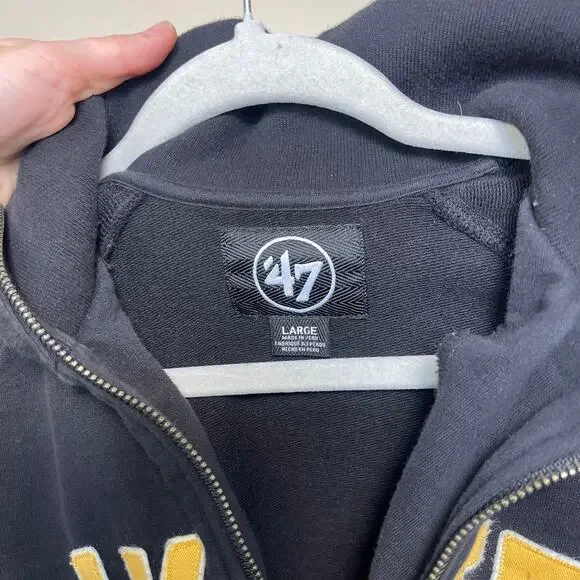 Men's '47 Los Angeles Lakers 3/4 Zip Up Sweatshirt Black and Yellow Large - Picture 3 of 4